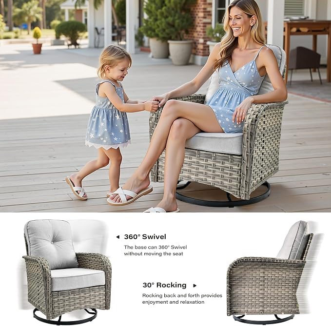 8 Pieces Outdoor Sectional Patio Furniture Set with Swivel Rocking Chairs,Conversation Sets Rattan Wicker L Shaped Couch,Modular Outdoor Sofa for Porch Balcony Backyard Grey