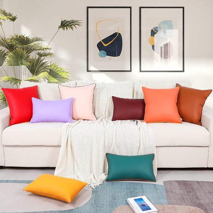 Set of 2 Outdoor Waterproof Pillow Covers Fade and UV Resistant Silicone Leather Square Cushion Cases Durability Pillowcases for Garden Patio Porch Couch, Pink, 24x24 Inch