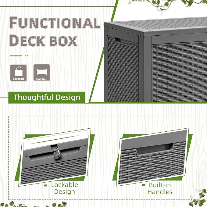 Homall 100 Gallon Large Resin Deck Box Waterproof Outdoor Storage with Padlock Indoor Outdoor Organization and Storage Container for Patio Furniture Cushions, Garden Tools (Grey)