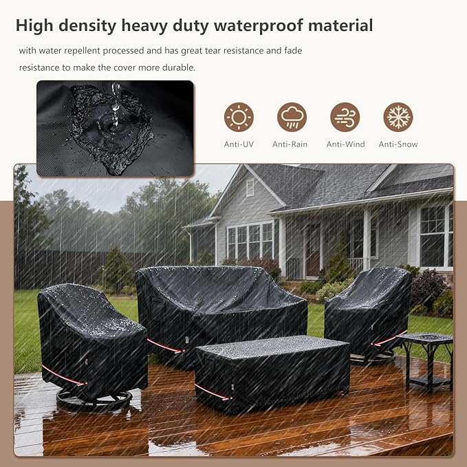 Patio Furniture Covers Set 4 Piece,600d Heavy Duty Outdoor Furniture Covers Waterproof for Outdoor Couch,Lawn Chair,Coffee Table(Small,Black)