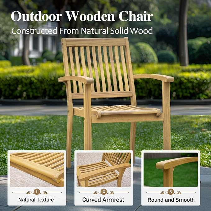 HERA'S HOUSE 7pc Patio Dining Set, Expandable Acacia Wood Table + 6 Chairs | Rectangular wooden table with umbrella hole, Fade-resistant, all-weather furniture for backyard, garden & poolside