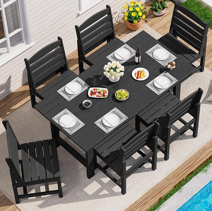 SERWALL Armless Outdoor Dining Chair Set of 2, All Weather Resistant, Black | Armless Dining Chairs built to last with 330 lb capacity. Compact 24.6"Dx19.3"Wx33.6"H. Weatherproof & easy to clean.