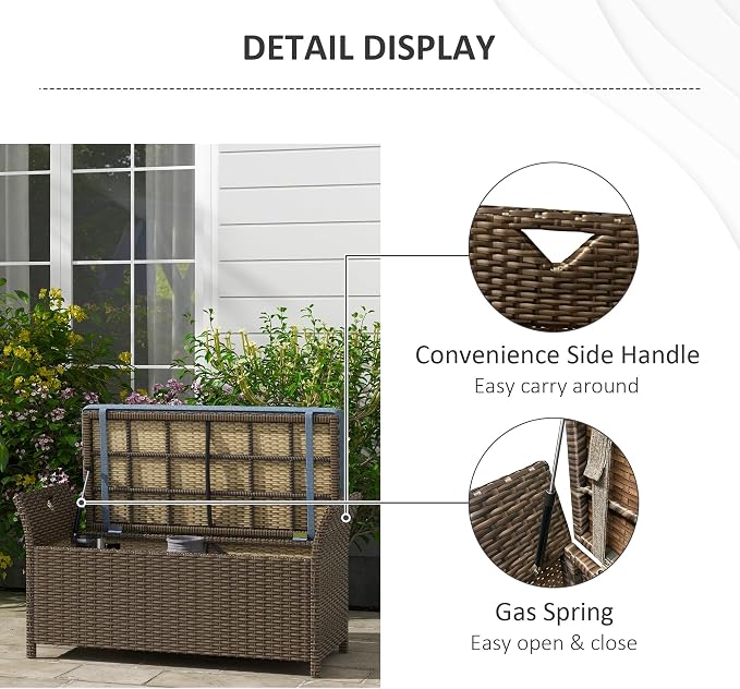 Outdoor Rattan Wicker Storage Bench with Cushion, Patio Storage Deck Box for Outdoor Furniture Cushions, Garden Tools (Dark Blue)