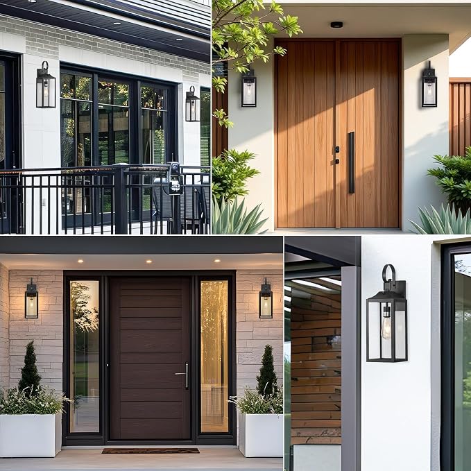 19" Large Dusk to Dawn Outdoor Lighting 2 Pack, Black Sensor Porch Lights | Waterproof Exterior Lighting Fixtures, Modern Wall Lantern, Outdoor Wall Lights Wall Sconce Lamp for House, Doorway, Garage