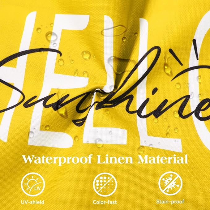 Lewondr Waterproof Outdoor Throw Pillow Cover, 12×20", Yellow | 2 Pack, Hello Sunshine Printing, Summer Garden Decor, For Patio Sofa, Balcony Couch, Bench Porch