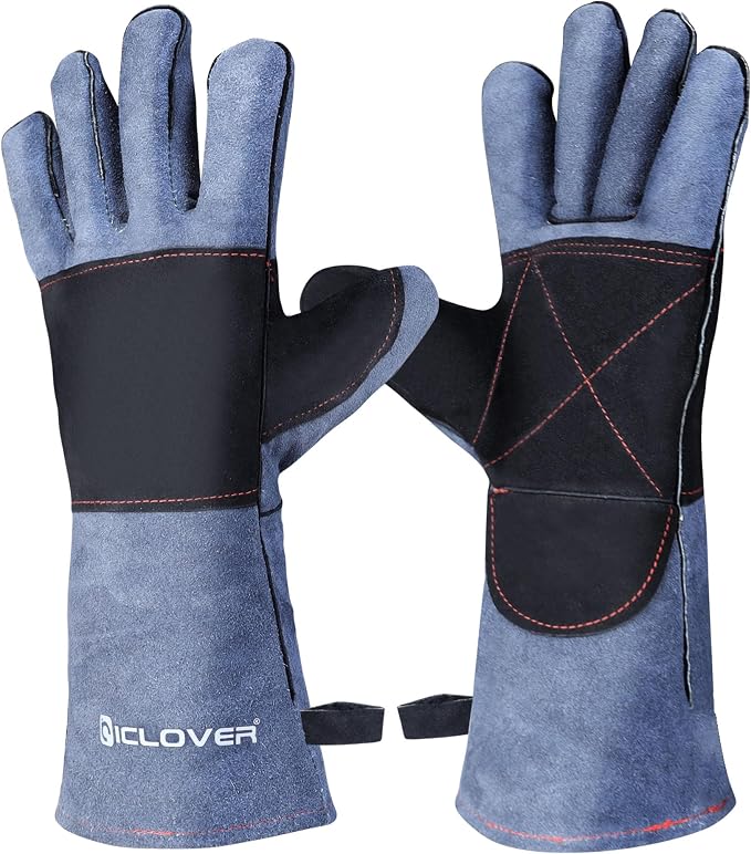 IC ICLOVER Animal Handling Gloves, Snake Bite Proof Gloves, Double Leather | Cat, Dog Training, Bird, Falconry, Snake Reptile Handling, Animal Control, Reinforced Palm Padded, Anti Bite Scratch Gloves
