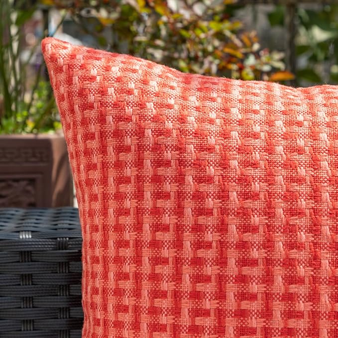Kevin Textile Outdoor Waterproof 24"x24" Pillow Covers 2 Pack, Red | Water Resistant Weaving Faux Linen Texture Throw Pillow Covers, Outside Decorative Pillowcases for Garden Patio Balcony Couch