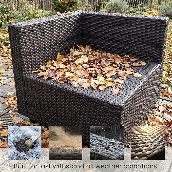 LayinSun 8 Pieces Outdoor Patio Furniture Set with 44" Fire Pit Table Brown Rattan Sectional Sofa Conversation Sets