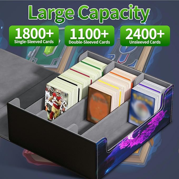Large Card Deck Box for MTG, Fits 1200+ Sleeved Cards, PU Leather Storage Case with Strong Magnetic Closure, Multiple Colors for TCG CCG Baseball Card Collections, Purple Moon Tree