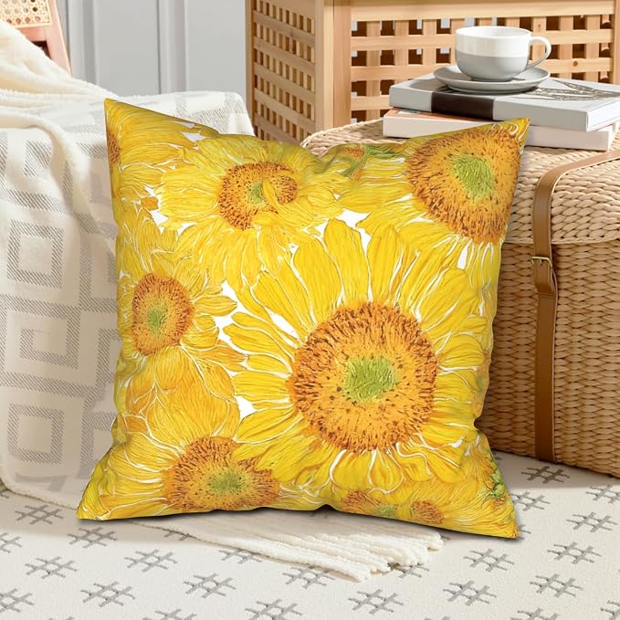 Sunflower Pillow Covers Floral Throw Pillow Covers 16x16 Yellow Pillow Case Flowers Double Sided Printing Cushion Case for Living Room Couch Sofa Set of 2