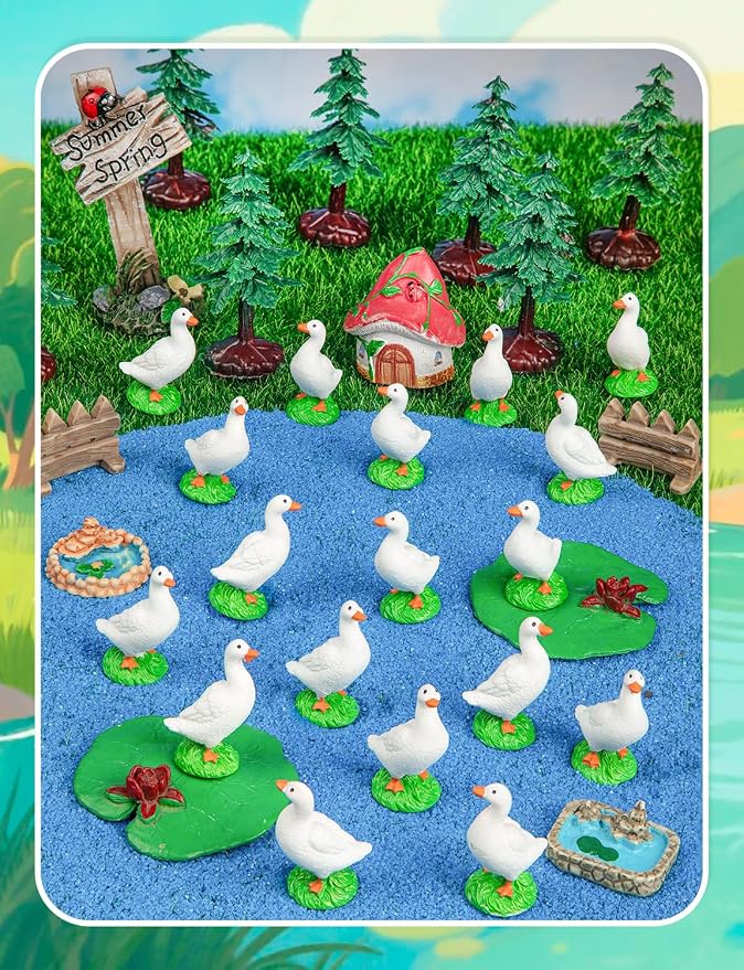 50pcs Mini Resin GooseT iny Animal Figurines Bulk | Small Desk Goose Decor for Garden Lawn Yard Micro Landscape Aquarium Potted Ornament DIY Craft