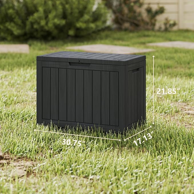 LAUSAINT HOME 45 Gallon Resin Deck Box, Package Delivery Box with Lockable Lid, Waterproof Outdoor Storage Box For Garden Tools, Patio Cushions(45 Gallon,Black)