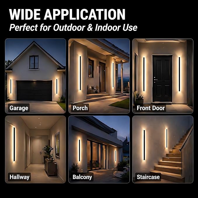 Modern Outdoor Wall Light 1pack 39in, 4.72in Width, Dimmable LED | 2000LM for Garage Front Door Porch, IP65 Waterproof Outdoor Sconce, Cover All Jbox, 3000K-6000K Adjustable, Matte Black