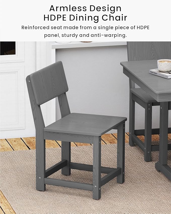 7-Piece HDPE Outdoor Dining Set, Weatherproof Patio Table and Chairs for 6, Outdoor Dining Table Set for Outside Deck Backyard Garden, Grey