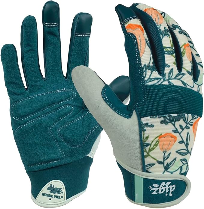 DIGZ 77860-23 High Performance Women's Gardening Work Touch Screen Compatible Fingertips Gloves, Small (Pack of 1), Coral Floral Pattern