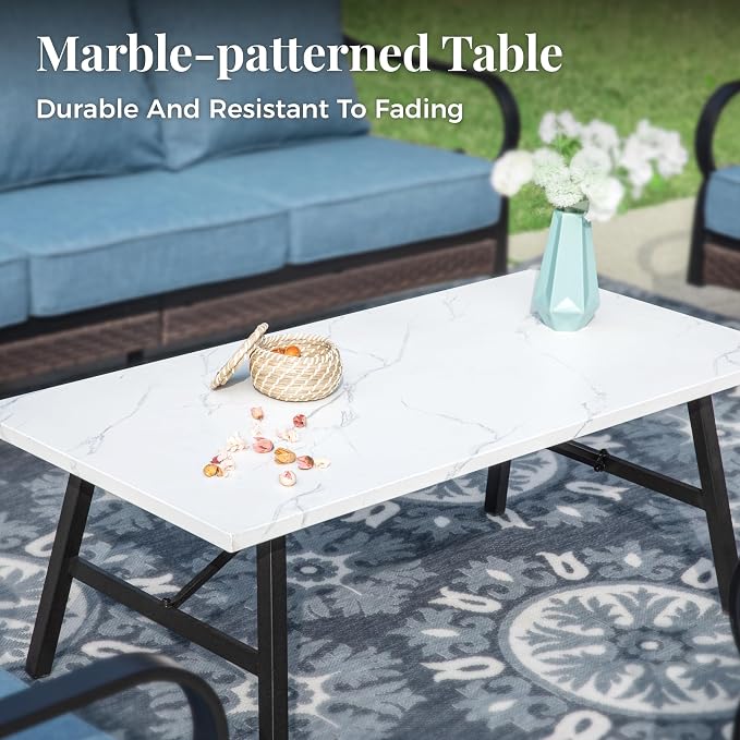 MIXPATIO Patio Furniture Set with Coffee Table, Outdoor Conversation Set with 2 x Rocking Chairs, 1 x 2-Seat Sofa, 1 x 3-Seat Sofa for Lawn Garden Backyard, Navy Blue