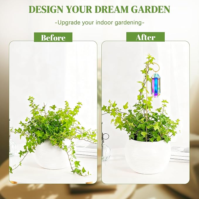 7 Pcs AB Colored Crystal Suncatcher Small Trellis Golden Plant Potted Stake | Crystal Plant Suncatcher Glass Garden Stakes for Potted Plants Indoor Outdoor Decorative Plant Stakes 13.7 Inch