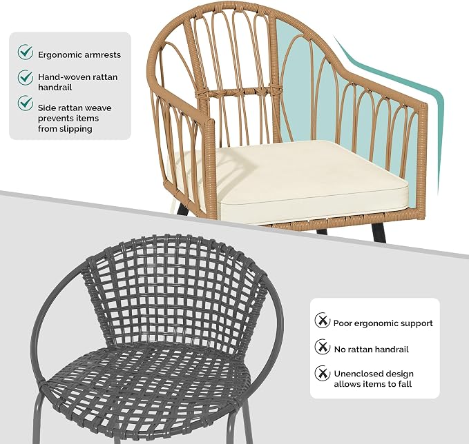 YITAHOME 4 Pieces Rattan Wicker Dinning Chairs, Outdoor Indoor Patio Furniture Set with Cushion and Curved Back All Weather Bistro Chair for Garden Backyard Porch Poolside Restaurant (Beige)