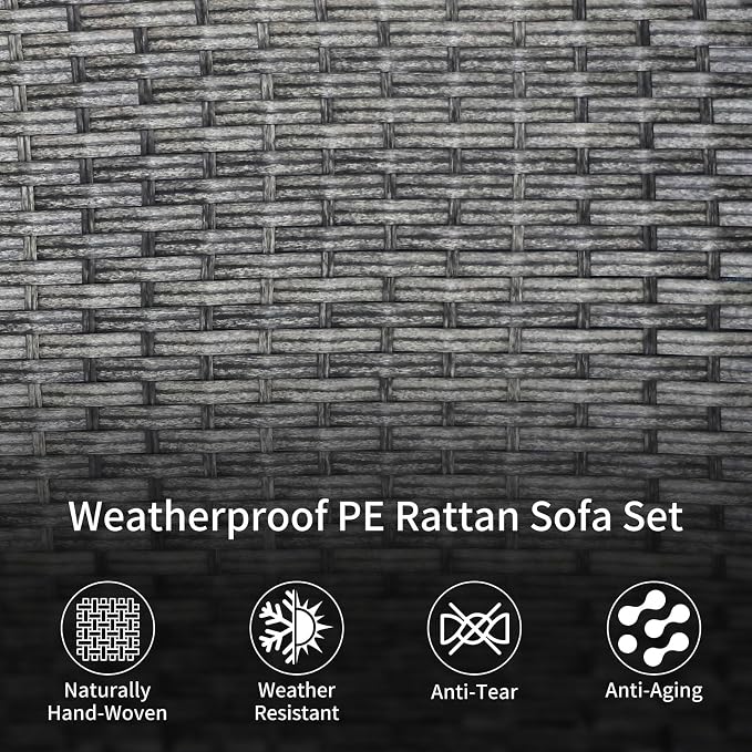 SHGJ&SOFT 3 Piece Patio Furniture Set, 2 Outdoor Swivel Rocking Chairs with Side Table, Wicker Glider Chairs, All-Weather Rattan Bistro Set for Porch, Deck, Pool (Grey, Grey Full-Weave Rattan)