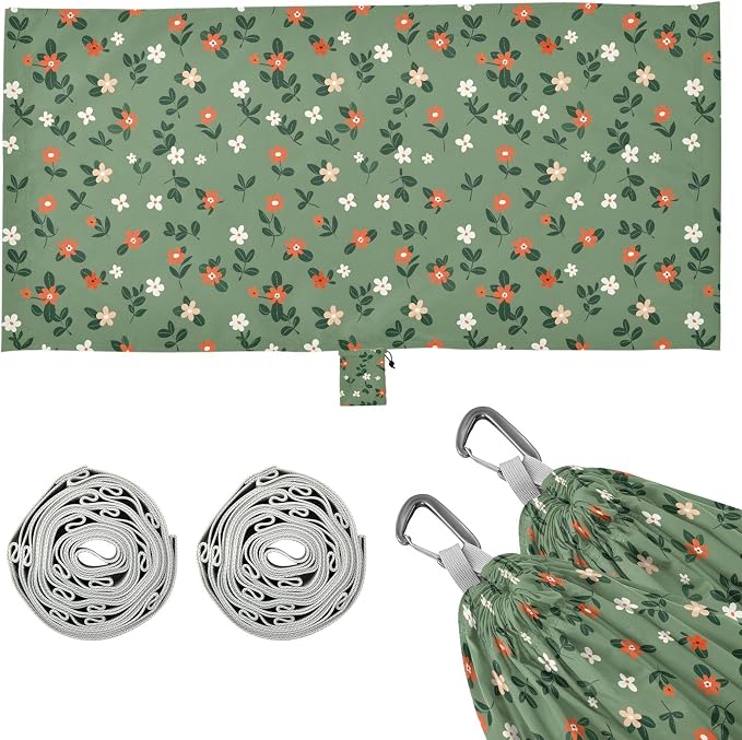 Camping Hammock Outdoor Hammocks for Outside Green Flowers Leaves Beach Trees Portable Lightweight with Pockets Tree Straps Indoor