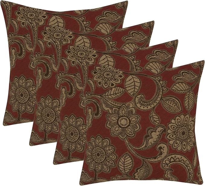 RSH DECOR: Outdura Square Throw Pillows Set of 4 | 20" x 20" | Water and Fade-Resistant Performance Fabric | Outdoor Pillow Covers with Down-Alternative Inserts | Made in USA (Veranda Crimson)