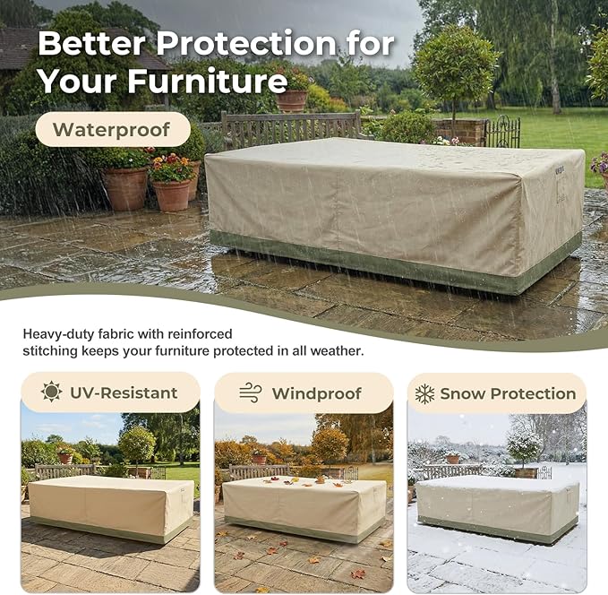 BPS Patio Furniture Cover for Outdoor Table and Chairs, 600D Waterproof and Anti-UV Patio Sectional Set Cover for Outside General Purpose Furniture, 126''L x 88''W x 32''H