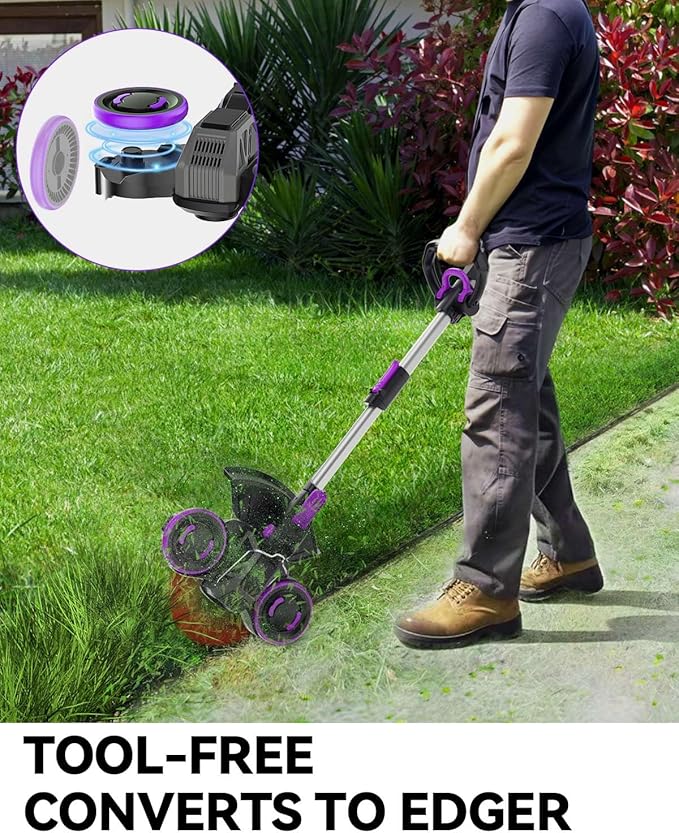 Cordless Weed Wacker, GearBrushless Motor, 20V 5.2Ah Battery Powered, 3 in 1 Edger/Mower/Trimmer with Metal Blade (Two 4.0A Batteries)