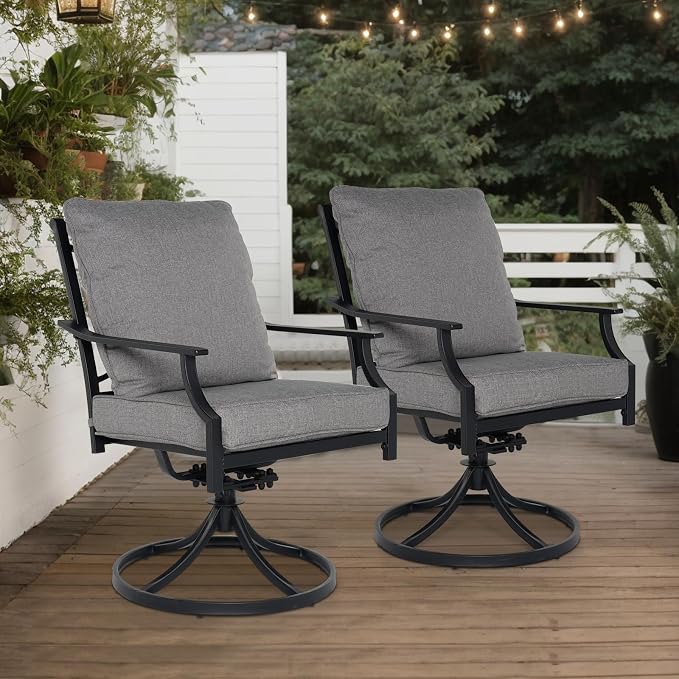 Grand patio Dining Chairs Set of 2，Outdoor Swivel Patio Dining Chairs Set of 2，Swivel Rocker Dining Chair，Outdoor Dining Chairs with Grey Cushions, Patio Chairs for Outside, Garden Lawn Porch