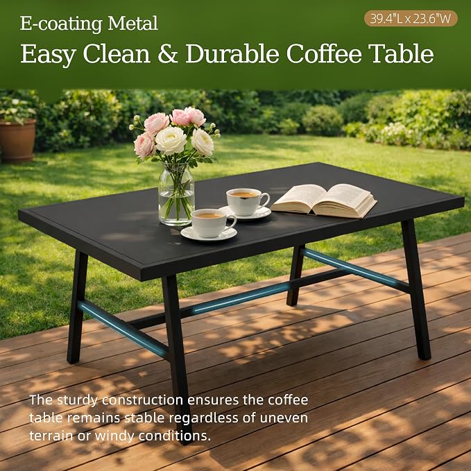 Kurapika Metal Patio Furniture Set 5-Seat Modern Metal Bistro Set Outdoor Conversation Sets, 2 Piece Patio Rocker Chairs with Thick Cushion and Coffee Table for Garden Backyard Deck Lawn, Sand
