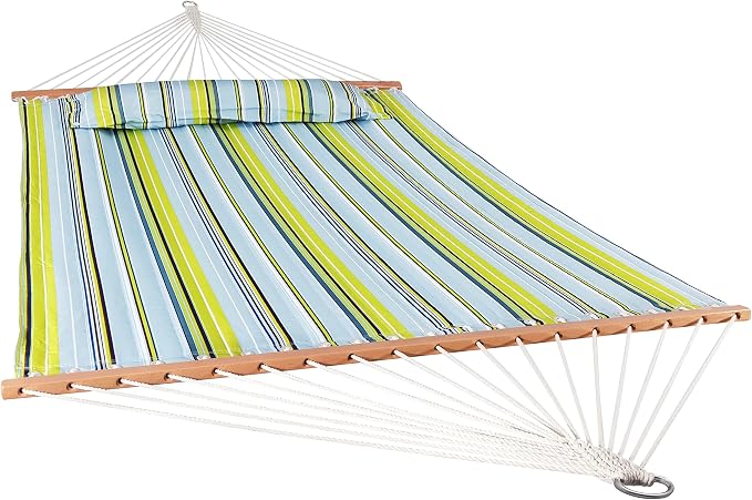 Sunnydaze Set of 2 Outdoor Quilted Fabric Hammocks - 2-Person Hammock with Spreader Bars - Black/White and Blue/Green