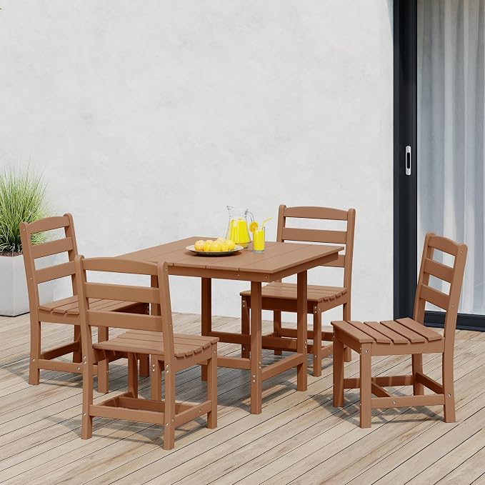 Costaelm Palms 5-Piece HDPE Outdoor Square Patio Dining Table Set with Armless Side Chairs, Teak