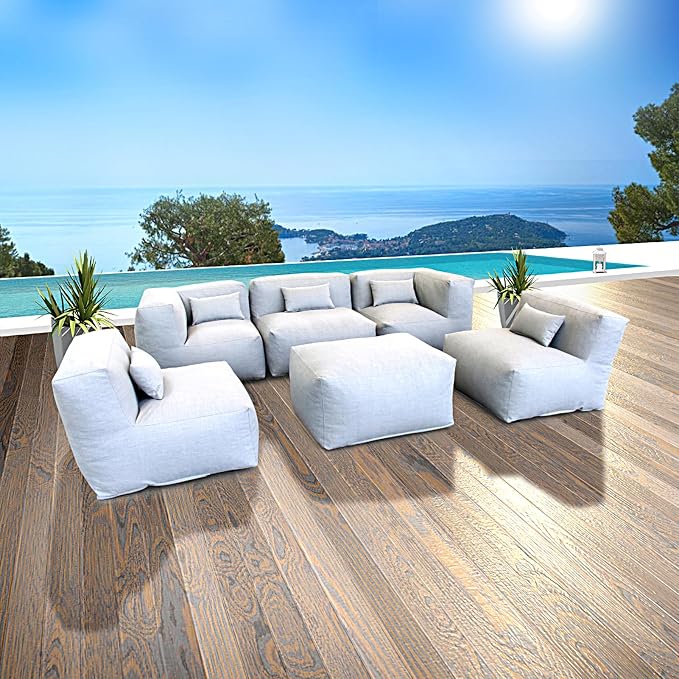 ANNYH CALALUNA 6Pc PATIO Furniture Sectional Conversation Set. Combines 3Middle, 2Corner, 1Ottoman/Coffee OUTDOOR Exp Foam Filled CHAIRS. A UNIQUE Modular Contemporary Sofa Could Gray (Cloud Gray)