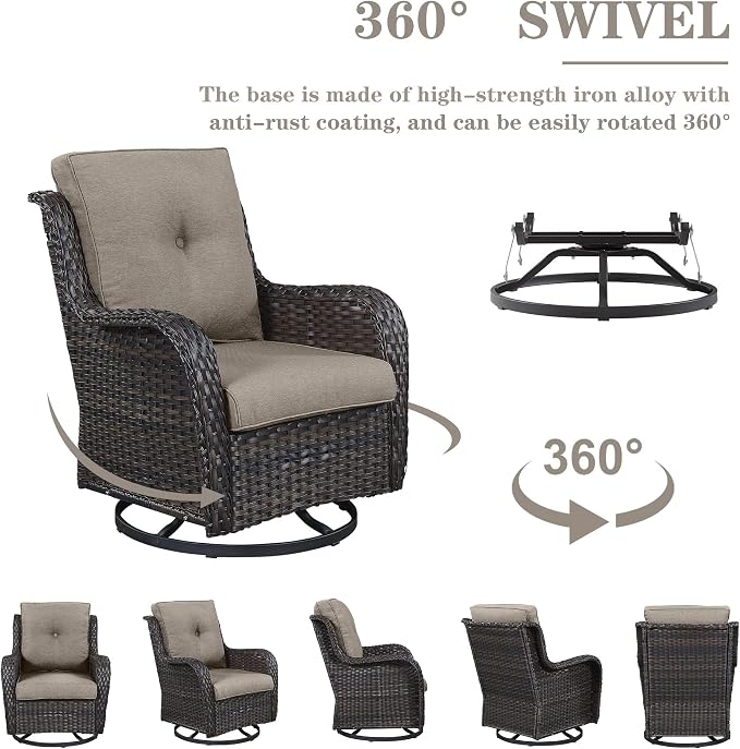 Belord 8 Piece Wicker Patio Furniture Set, Outdoor Swivel Rocker Chairs Set of 2 with Ottomans and Sectional Couch, All Weather Patio Conversation Furniture Set, for Pool,Yard Brown Wicker/Gray