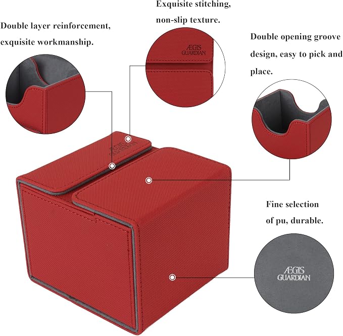 AEGIS GUARDIAN Card Deck Box with Dice Tray for MTG Cards, Commander Deck Box fit 150+ Sleeved Cards, PU Leather Card Storage Box Strong Magnet Deck Game Case for TCG CCG, Red