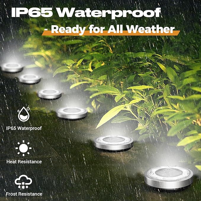vighep Solar Ground Lights,12 Pack Flat Solar Lights Outdoor Waterproof, Bright LED Solar Disc Lights, 6000K Cool White Landscape Lighting for Outside Yard Garden Pathway Driveway Lawn