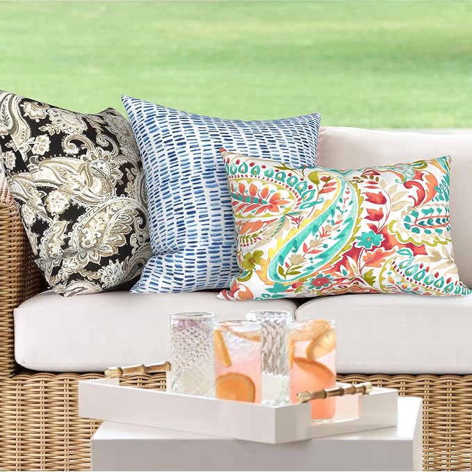 DYTXIII Pack of 2 Waterproof Outdoor Lumbar Pillow with Inserts, 12x20 in Rectangle Decorative Patio Throw Pillow for Home, Sofa,Bench and Patio Furniture, Pretty Paisley