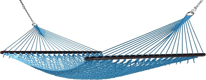 Jumbo Caribbean Rope Hammock and Metal Tri Beam Stand Mocha (Light Blue)