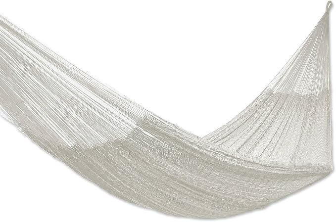 NOVICA Natural Off White Hand Woven Cotton Blend Mayan 1 Person Rope Hammock, 'Natural Comfort' (Single)