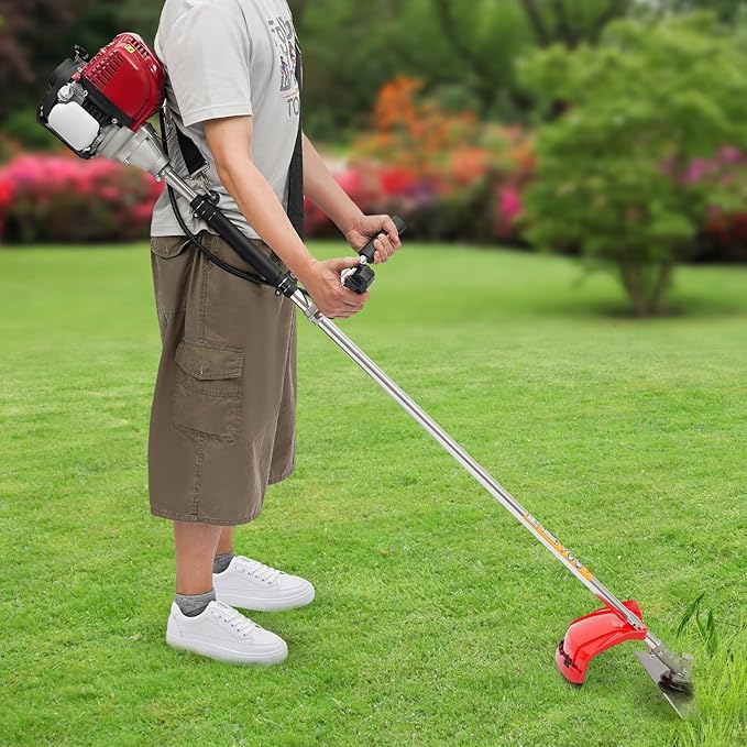 4-Stroke Gas Powered Brush Cutter, 35.8CC 1050W 2 in 1 Engine Powered Grass Trimmer Multi-Functional Trimming Tool Gas Powered Weed Wacker with Goggles for Agriculture Forestry (35.8CC,1050W)
