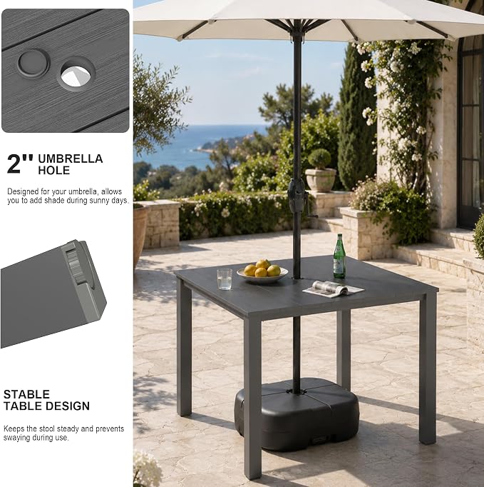 Domi HDPE Outdoor Dining Set, All-Weather Outdoor Dining Table Set of 5 with 2" Umbrella Hole, Outdoor Patio Dining Set for Garden, Poolside, Backyard, Deck, Grey