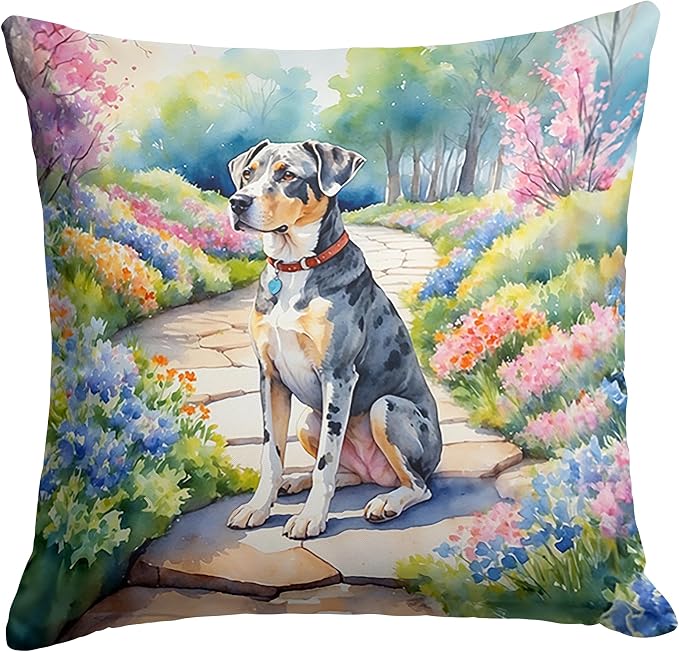 Caroline's Treasures Catahoula Spring Path Throw Pillow Machine Washable, Indoor Outdoor Decorative Pillow for Couch, Bed or Patio, 18Hx18W