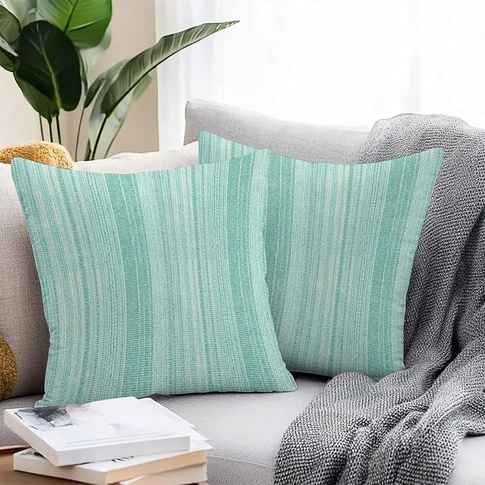 Abstract Teal Outdoor Pillow Covers 16"x16" Set of 2, Rustic Farmhouse Minimalist Teal Vertical Striped Lines Waterproof Throw Pillow Covers for Patio Furniture, Decorative Cushion Covers for Porch
