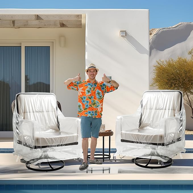 Outdoor Waterproof Swivel Lounge Chair Cover – Heavy-Duty Transparent PVC Protection (2-Pack, 30” W x 34” D x 38” H) for Pet Families Outdoor Furniture