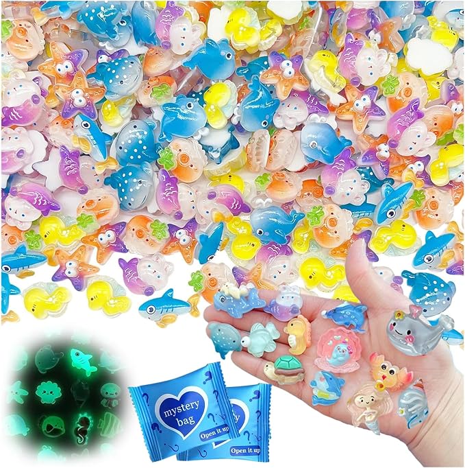 Mini Glow In The Dark Animal Resin Models, Resin Animals Mystery Bags, Individually Wrapped Blind Bags Tiny Animal Figurines, Collectible Mini Animals For Fairy Garden, DIY Crafts (200, Ocean)