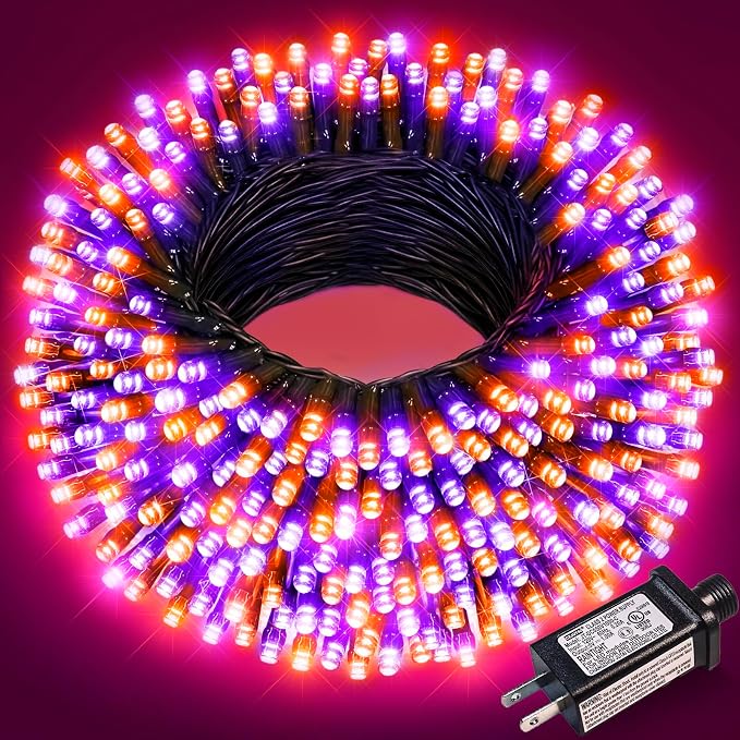 Orange and Purple Halloween Lights, 66FT 200 LED Outdoor String Lights | Waterproof 8 Modes Plug in Connectable Halloween Decorations for Outside Indoor Home Garden Patio Party Holiday
