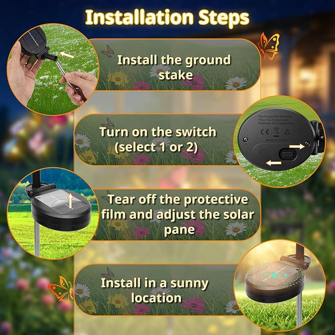 Solar Butterfly Lights Outdoor, 4 Pack 32 LED Solar Garden Lights Waterproof, 2 Modes Solar Powered Outdoor Light for Outside Patio Pathway Yard Lawns Landscape Party Decorations
