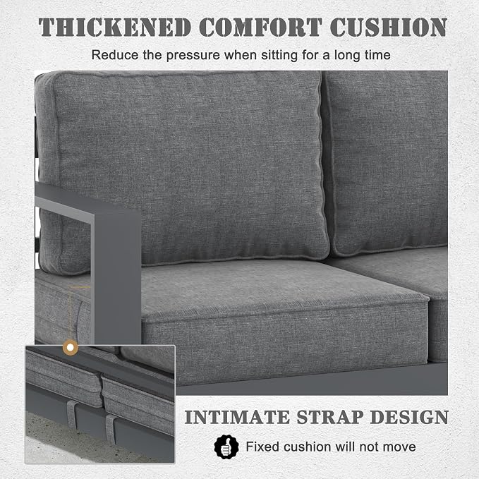 Outdoor Aluminum Furniture Set - 4 Pieces Modern Patio Conversation Sets Metal Sectional Sofa with Coffee Table