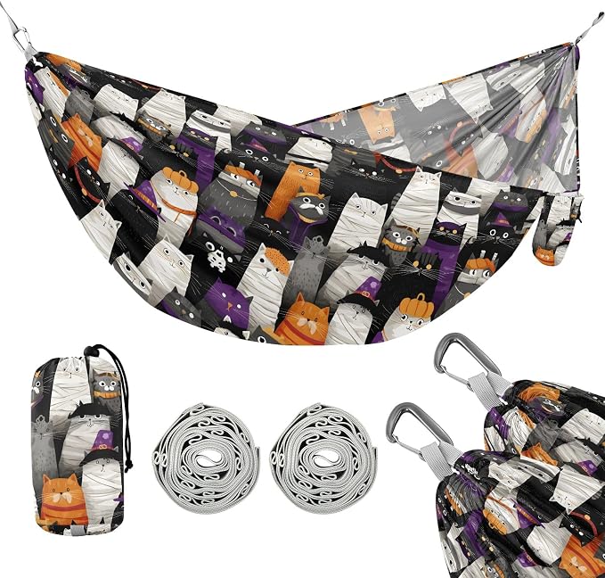 Camping Hammock Outdoor Hammocks for Outside Cat Vintage Cute Beach Trees Portable Lightweight with Pockets Tree Straps Indoor