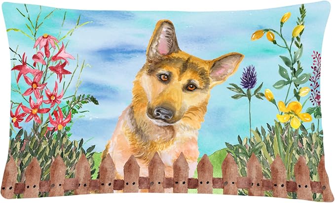 Caroline's Treasures CK1273PW1216 German Shepherd #2 Spring Canvas Fabric Decorative Pillow Machine Washable, Indoor Outdoor Decorative Pillow for Couch, Bed or Patio, 12HX16W