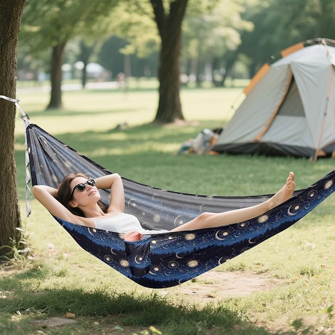 Camping Hammock Outdoor Hammocks for Outside Sun Moon Forest Starrysky Beach Trees Portable Lightweight with Pockets Tree Straps Indoor